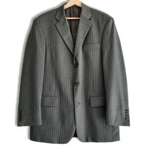 JONES NEW YORK Matt 100% Wool Blazer Jacket Grey Pin Stripe Men's Sz 42 R